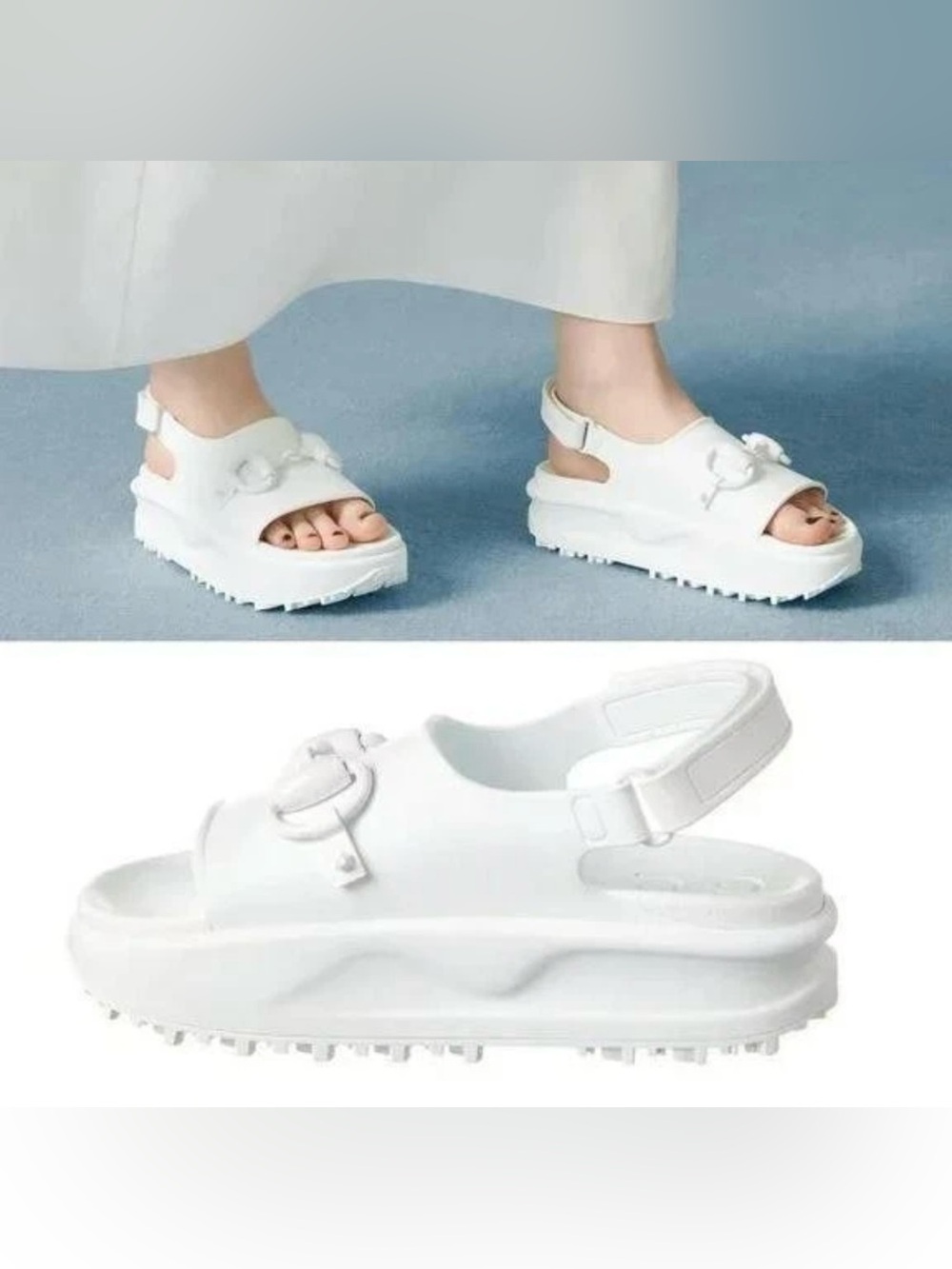 NEW GUCCI HORSEBIT PLATFORM WHITE RUBBER PLATFORM SANDALS SHOES 41/ US 11